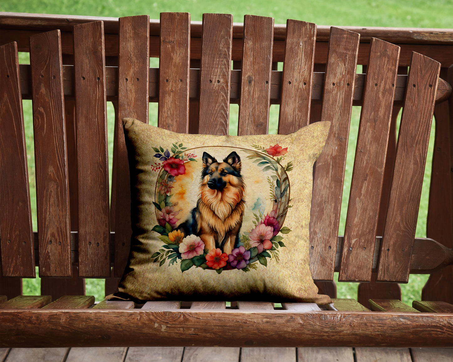 Belgian Tervuren and Flowers Throw Pillow