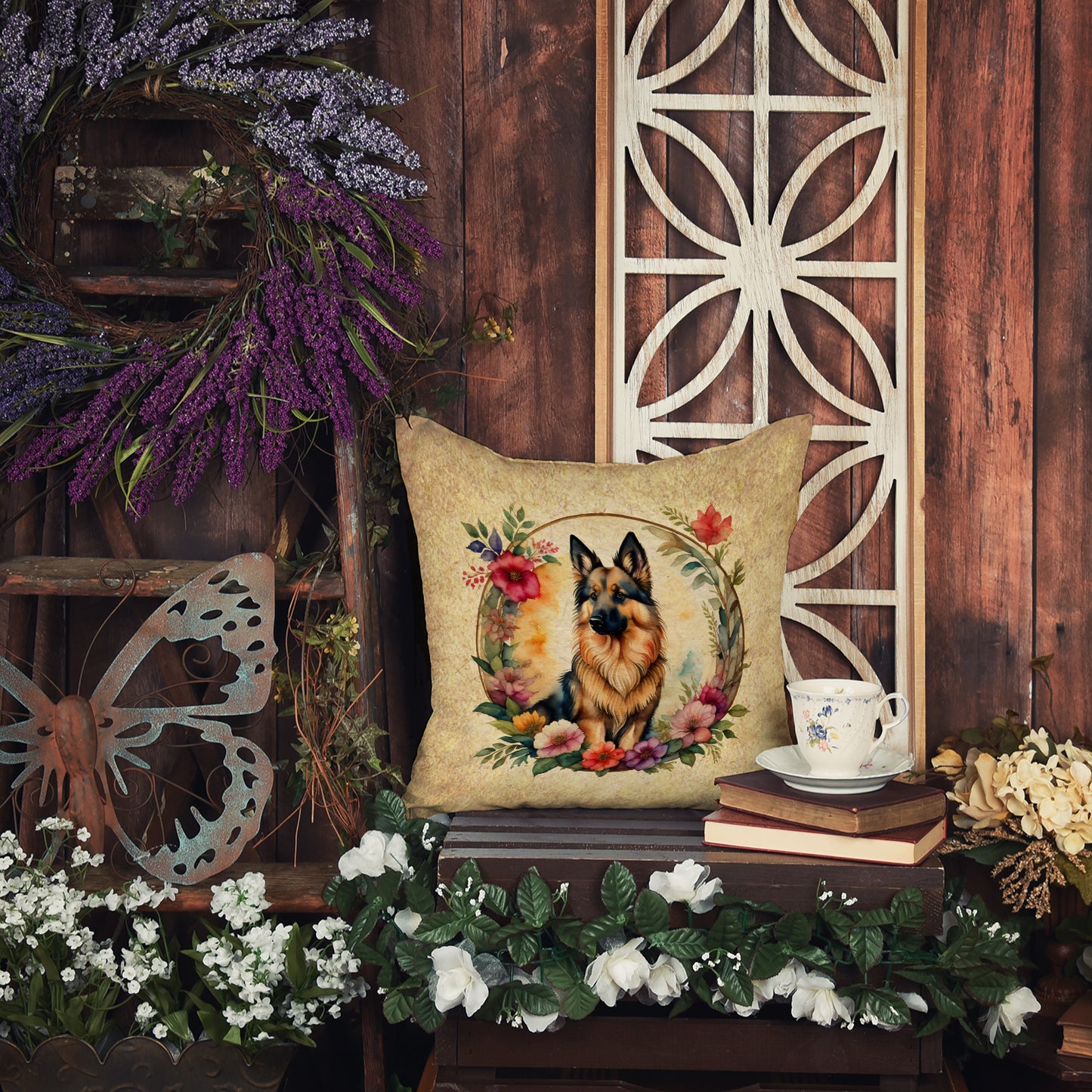 Belgian Tervuren and Flowers Throw Pillow