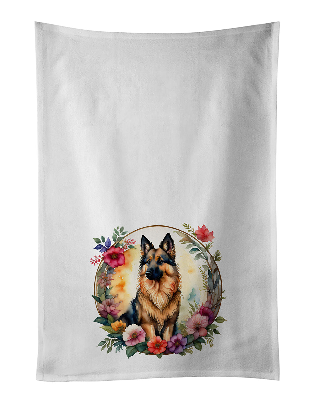 Buy this Belgian Tervuren and Flowers Kitchen Towel Set of 2