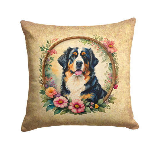 Buy this Bernese Mountain Dog and Flowers Throw Pillow