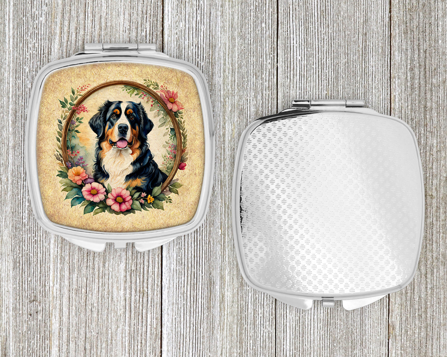 Bernese Mountain Dog and Flowers Compact Mirror