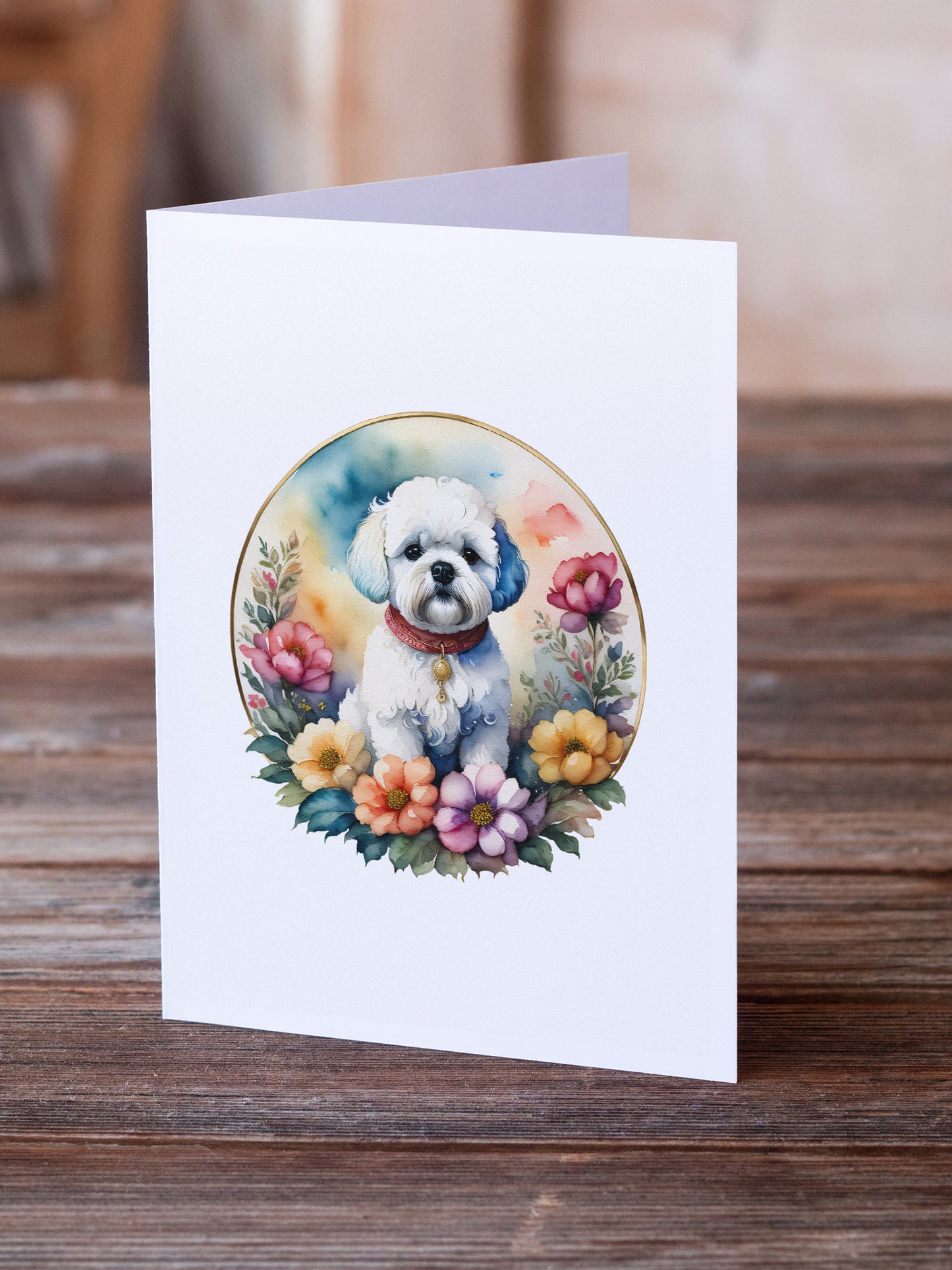 Bichon Frise and Flowers Greeting Cards Pack of 8