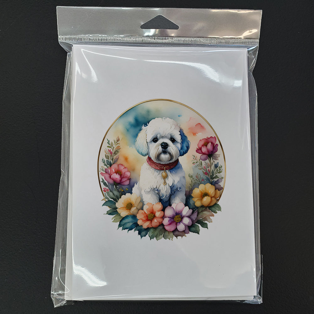 Bichon Frise and Flowers Greeting Cards Pack of 8