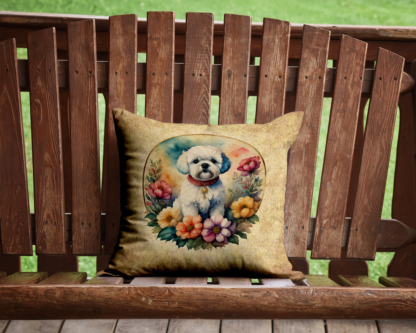 Bichon Frise and Flowers Throw Pillow