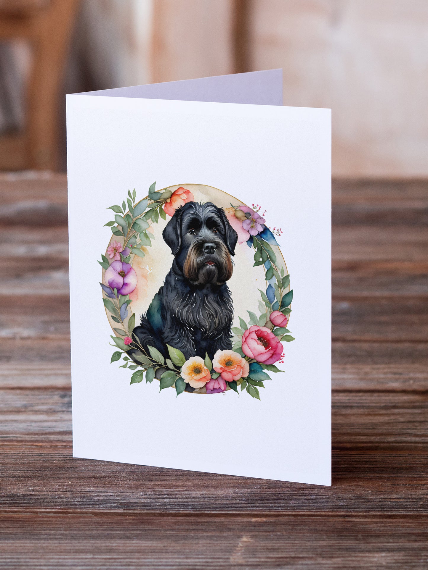 Black Russian Terrier and Flowers Greeting Cards Pack of 8