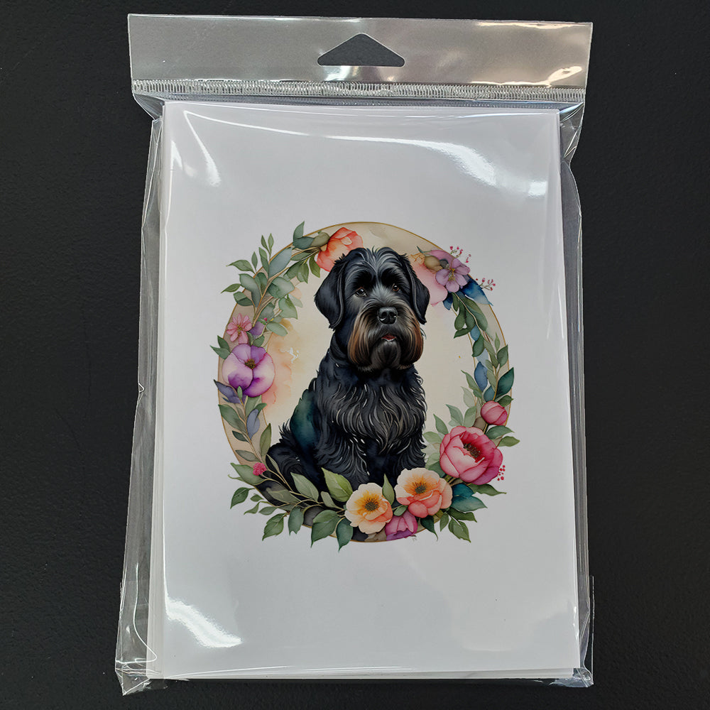 Black Russian Terrier and Flowers Greeting Cards Pack of 8