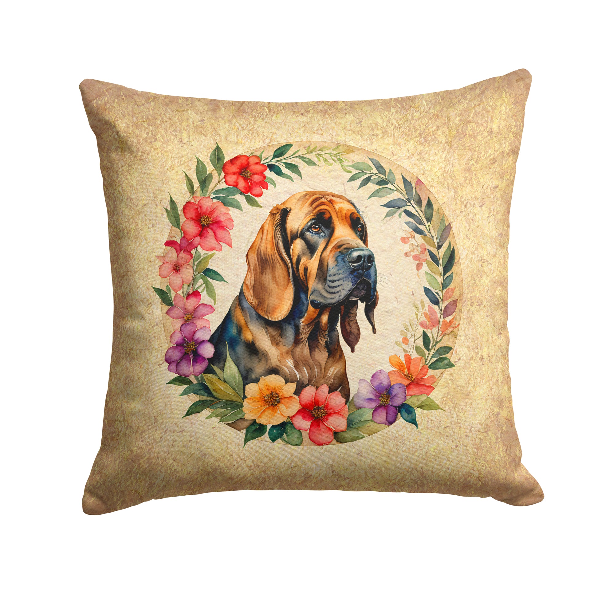 Buy this Bloodhound and Flowers Throw Pillow