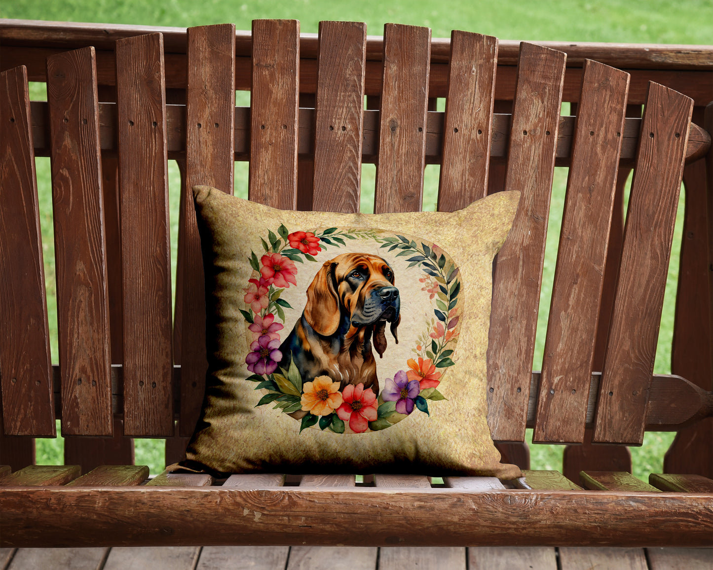 Bloodhound and Flowers Throw Pillow