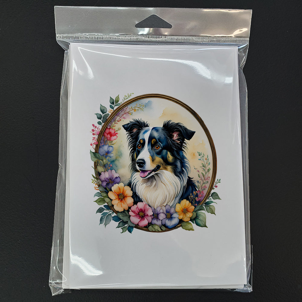 Border Collie and Flowers Greeting Cards Pack of 8