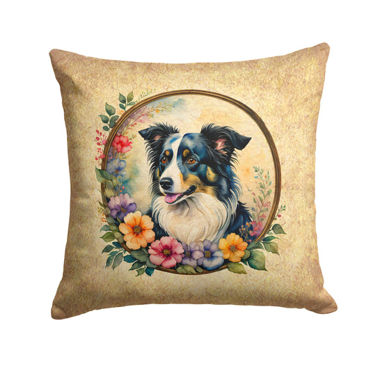 Buy this Border Collie and Flowers Throw Pillow