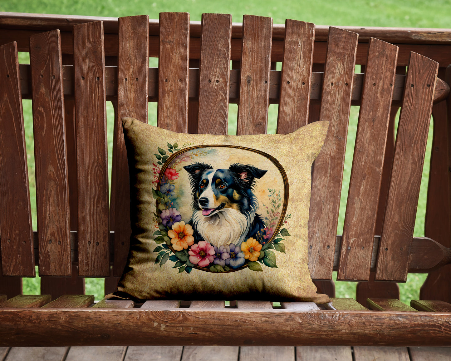 Border Collie and Flowers Throw Pillow