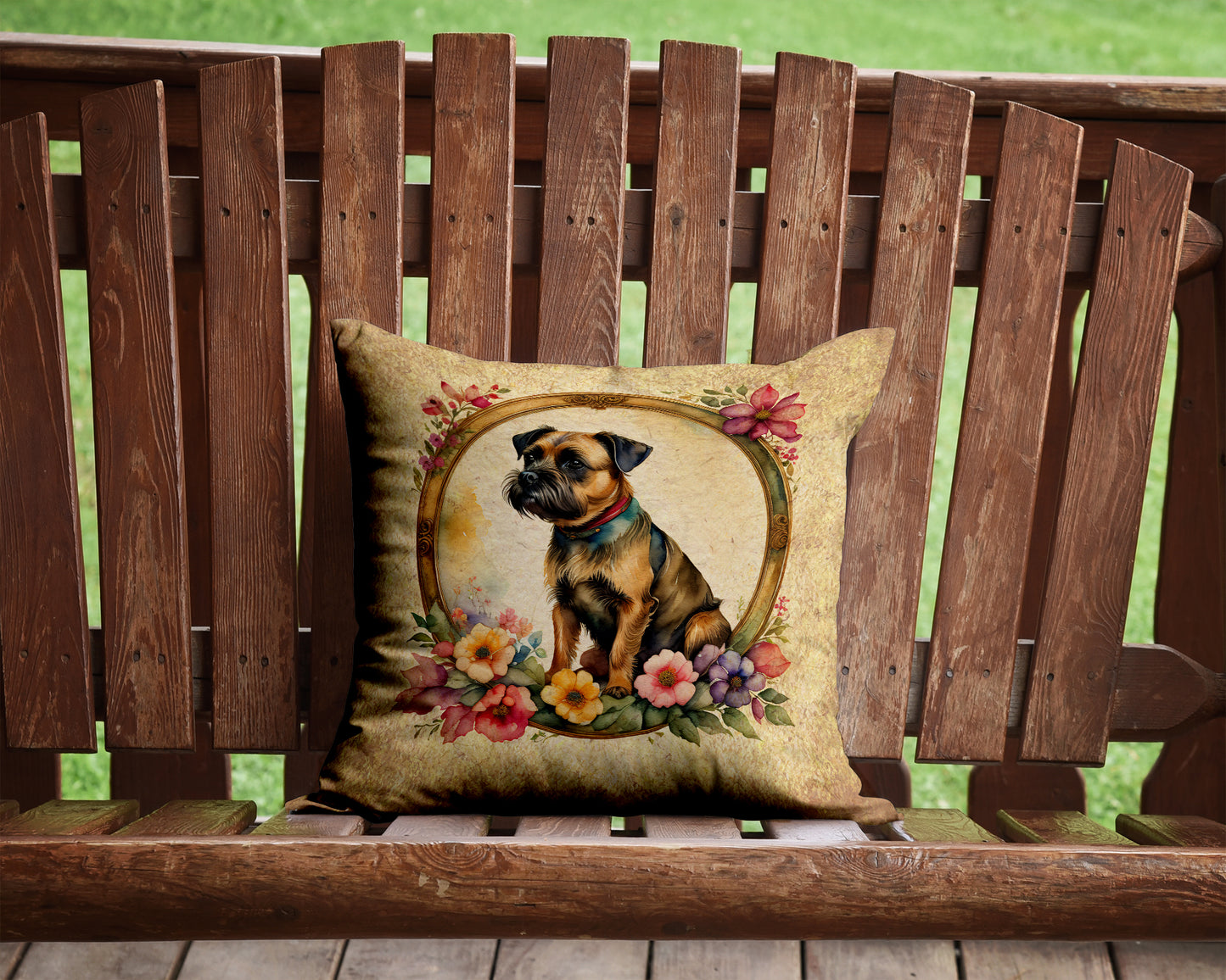 Border Terrier and Flowers Throw Pillow