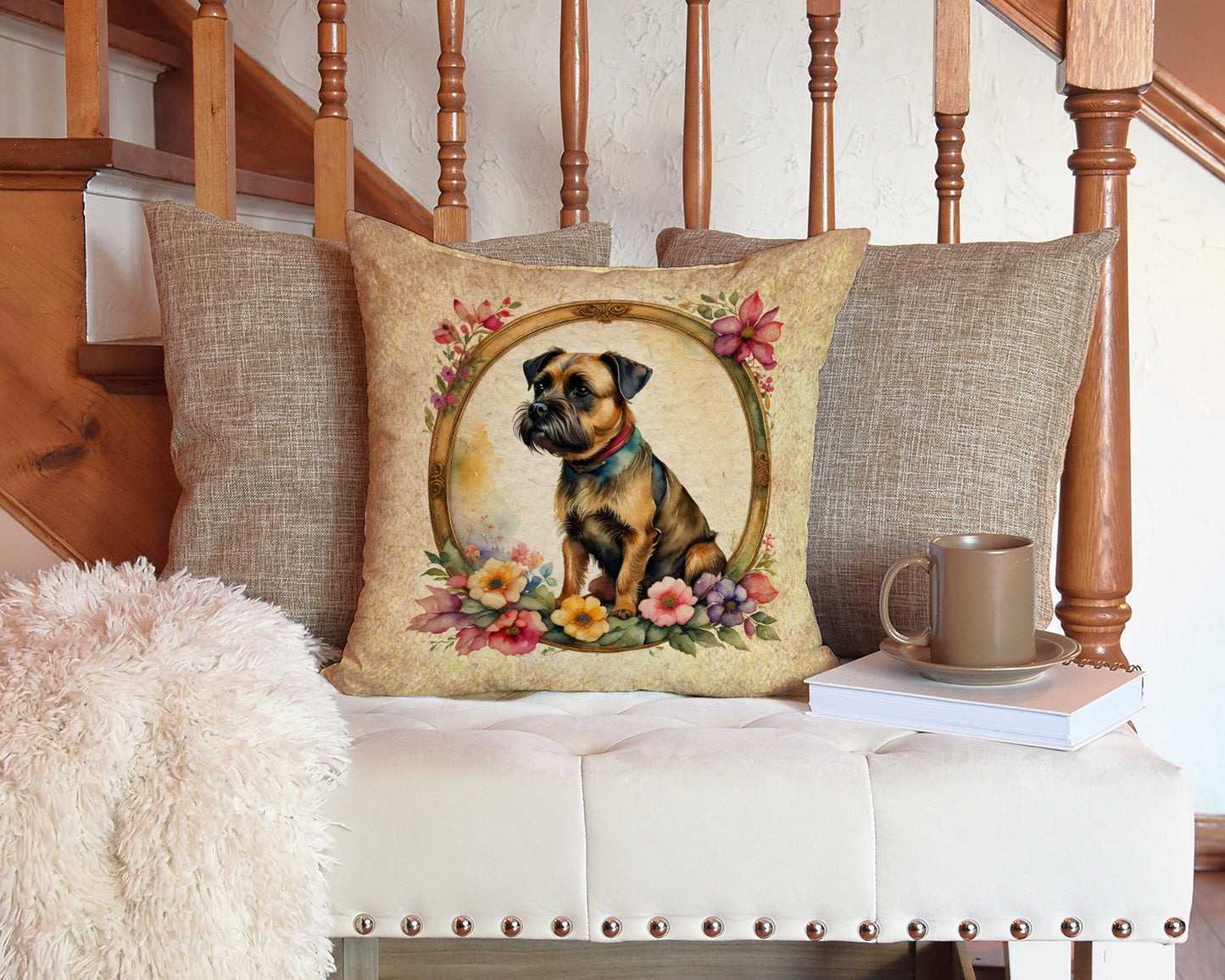 Border Terrier and Flowers Throw Pillow