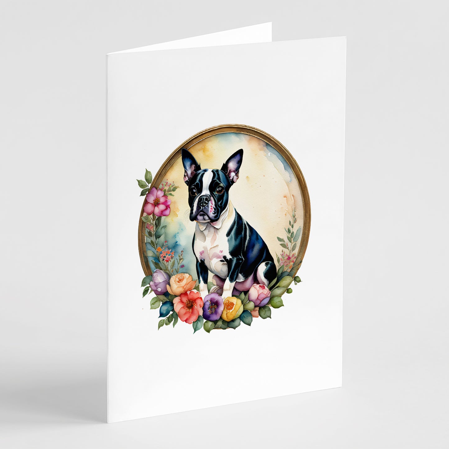 Buy this Boston Terrier and Flowers Greeting Cards Pack of 8
