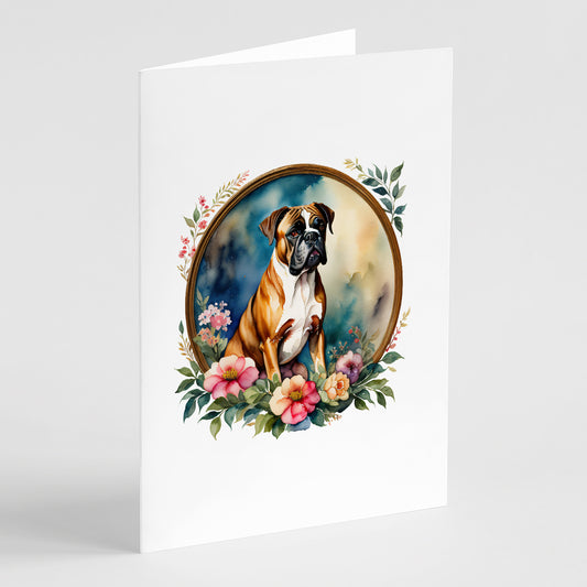 Buy this Boxer and Flowers Greeting Cards Pack of 8