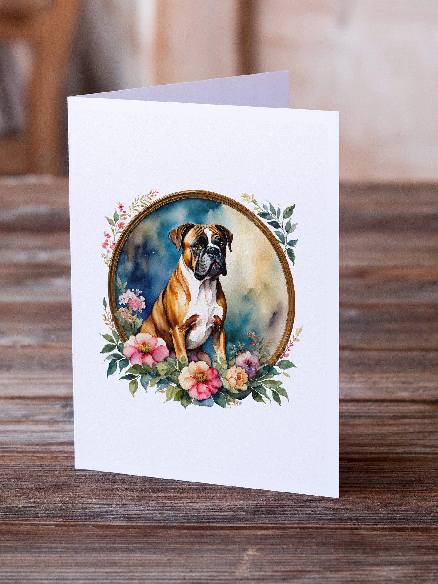 Boxer and Flowers Greeting Cards Pack of 8