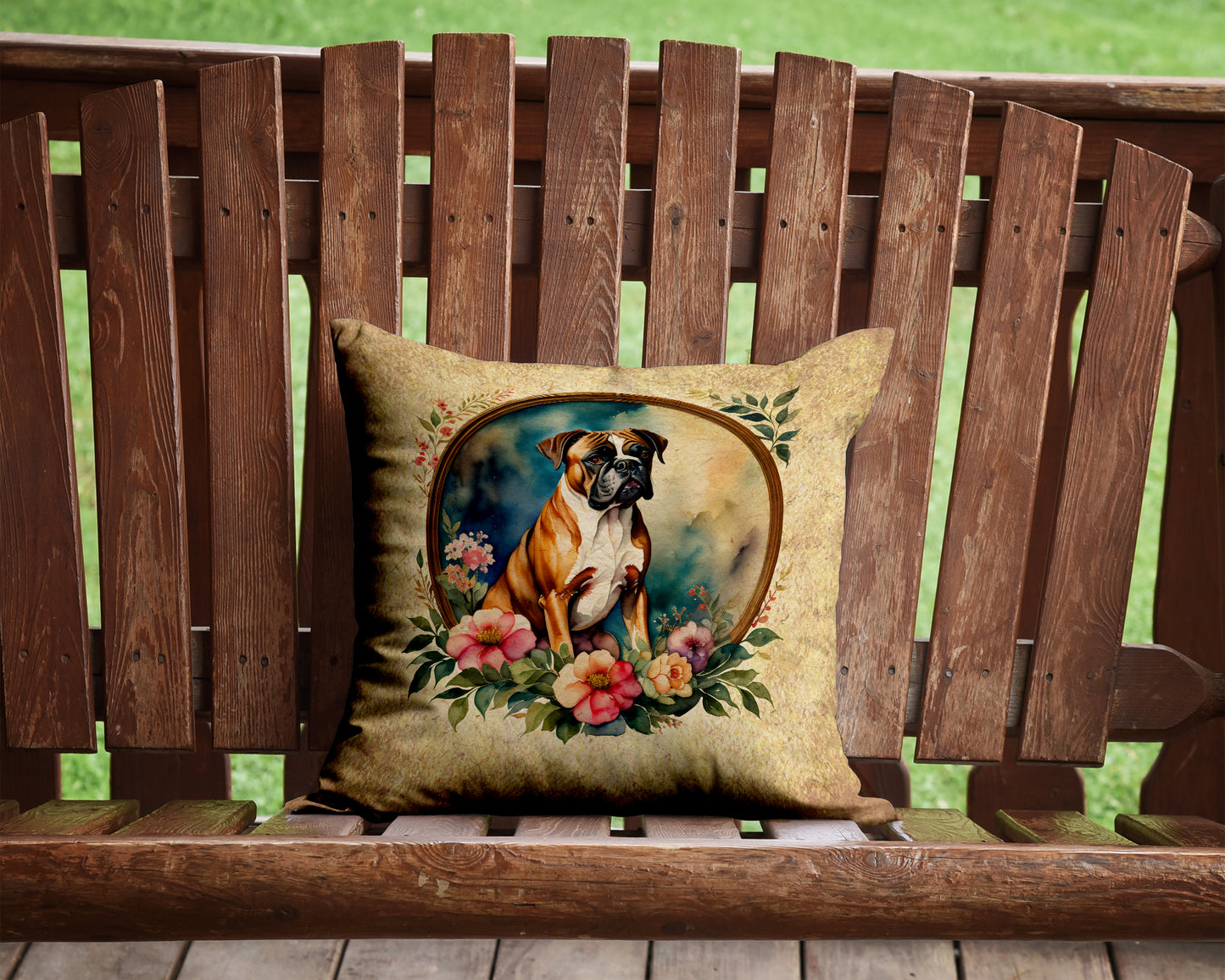 Boxer and Flowers Throw Pillow