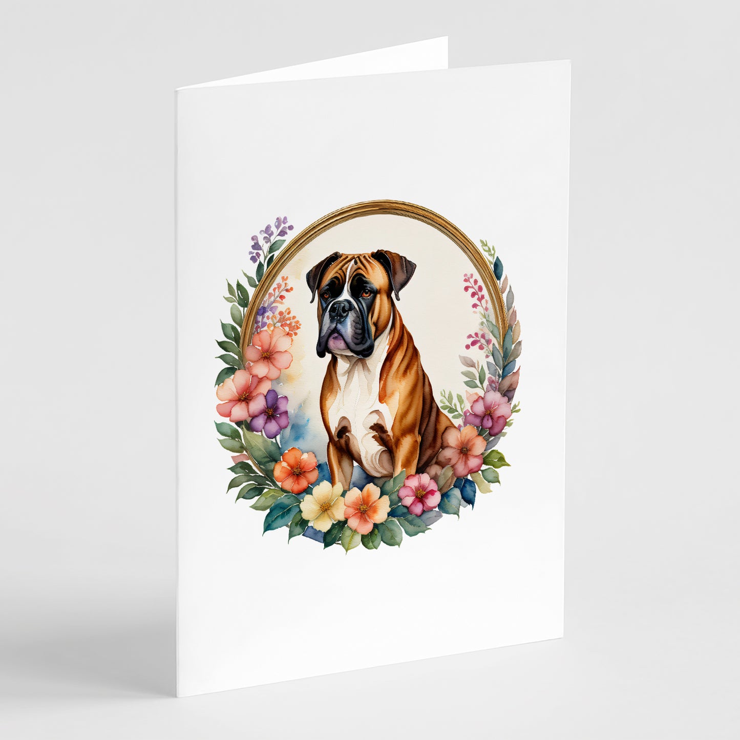 Buy this Boxer and Flowers Greeting Cards Pack of 8