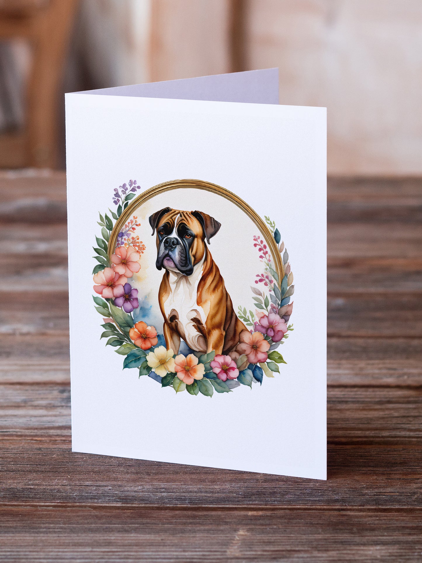 Boxer and Flowers Greeting Cards Pack of 8