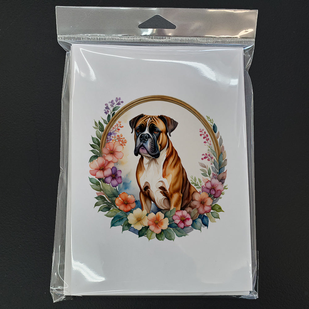 Boxer and Flowers Greeting Cards Pack of 8