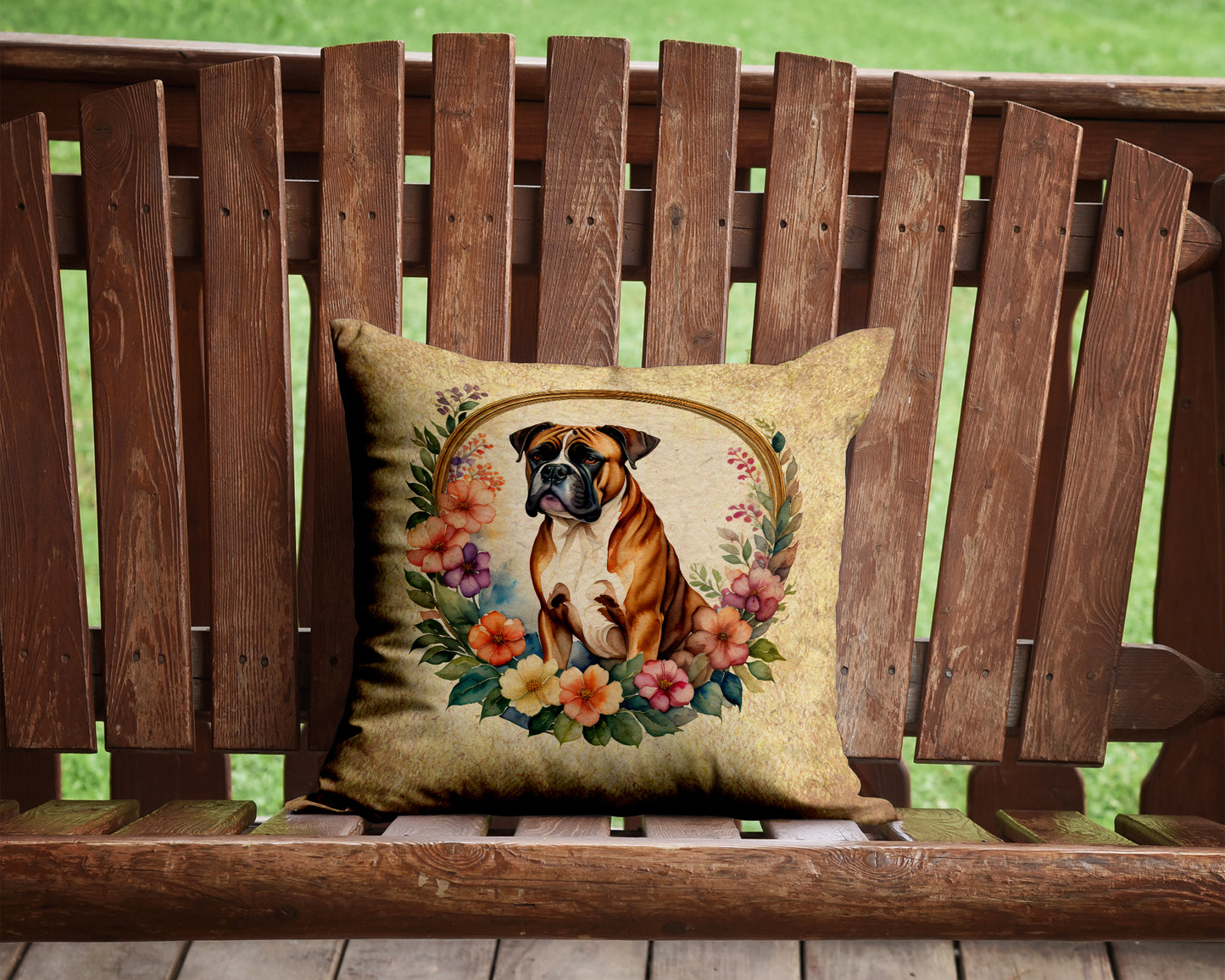 Boxer and Flowers Throw Pillow