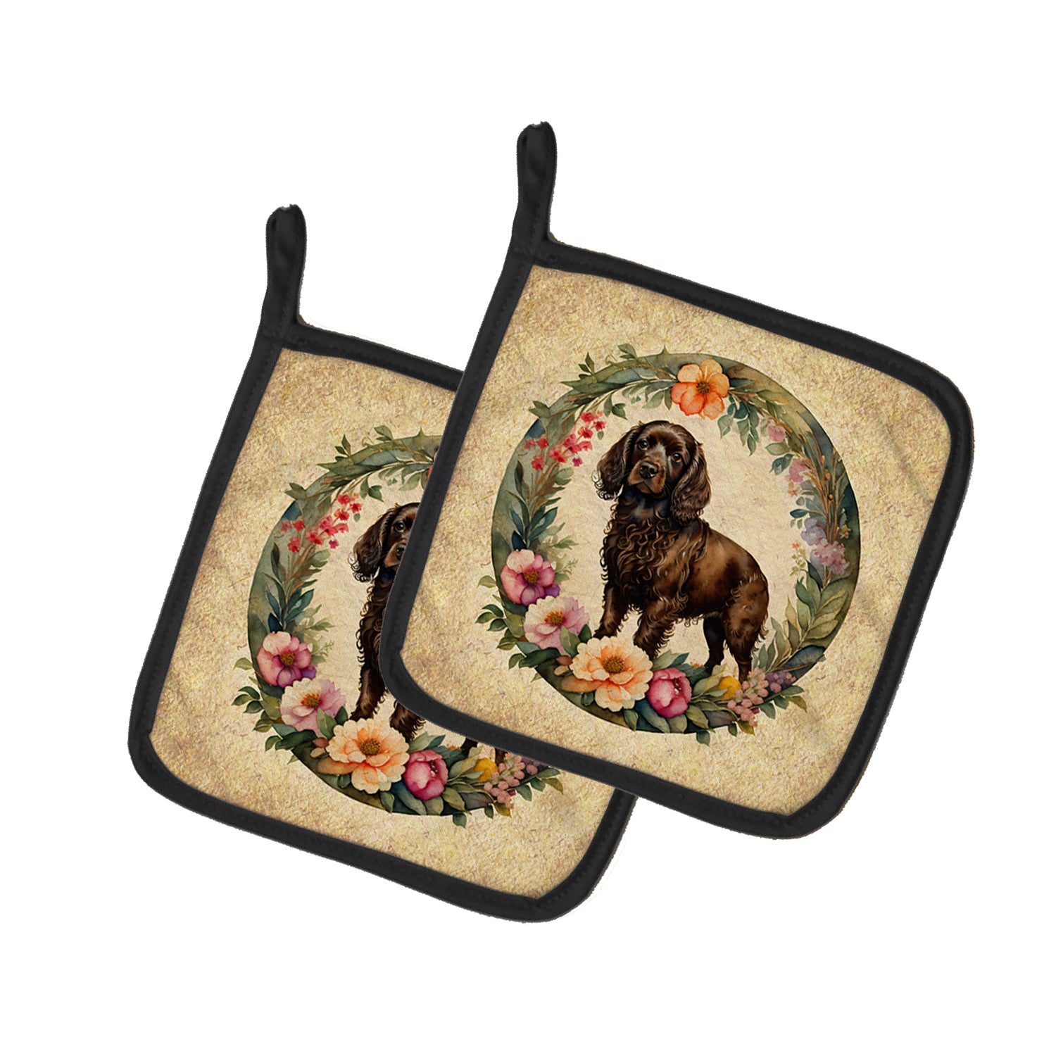 Buy this Boykin Spaniel and Flowers Pair of Pot Holders