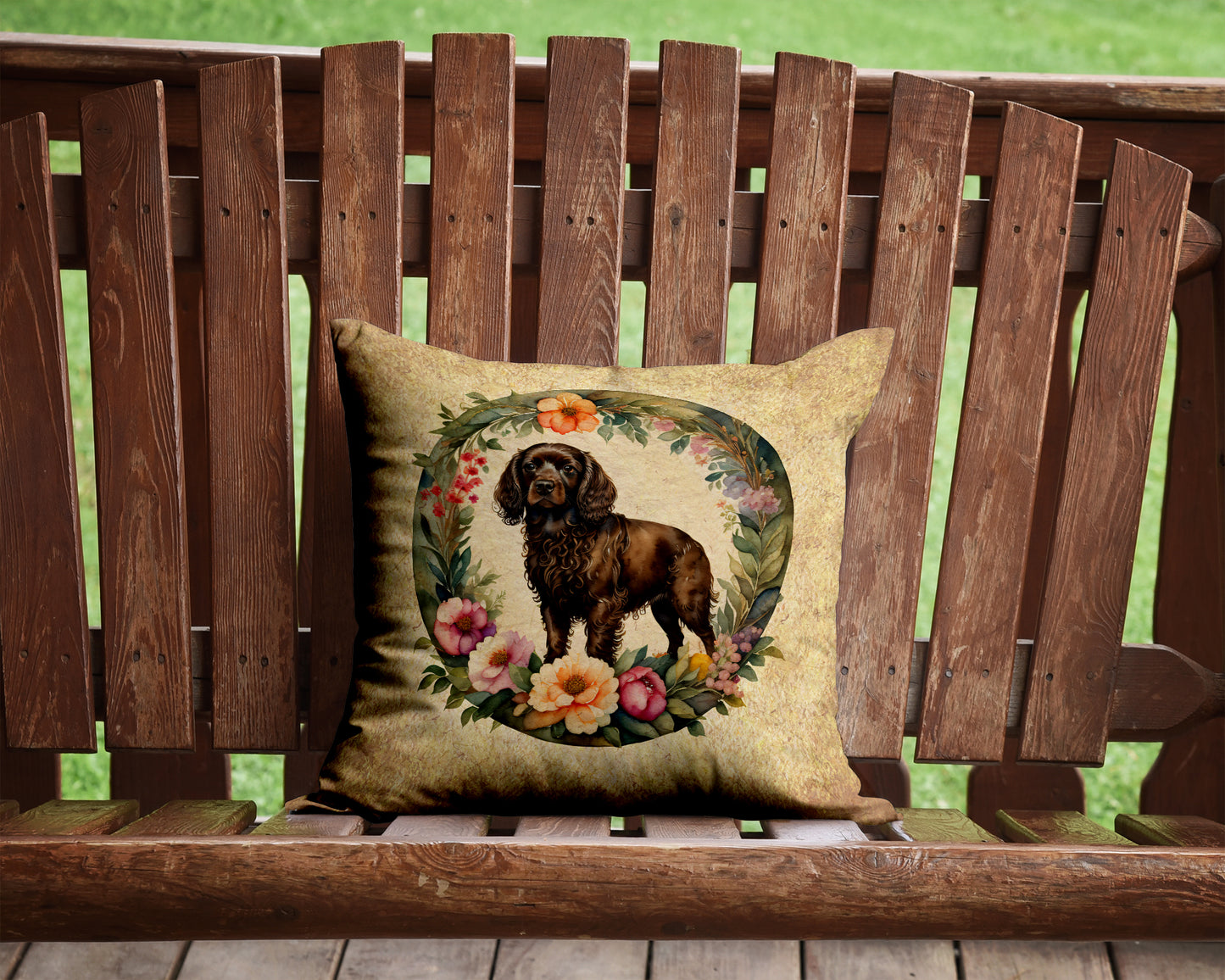 Boykin Spaniel and Flowers Throw Pillow