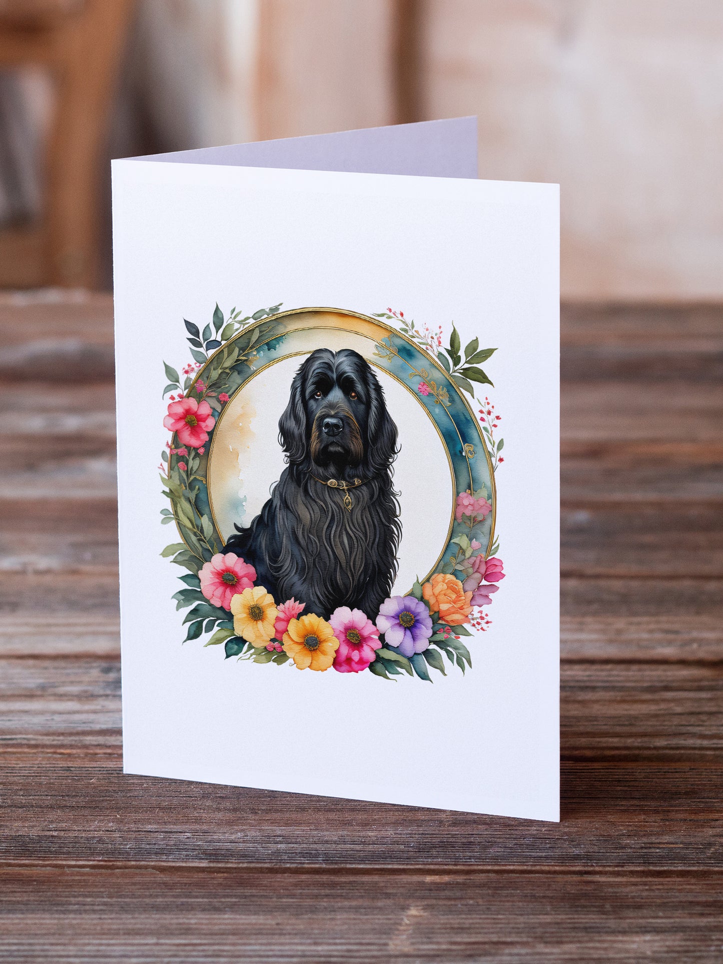 Briard and Flowers Greeting Cards Pack of 8