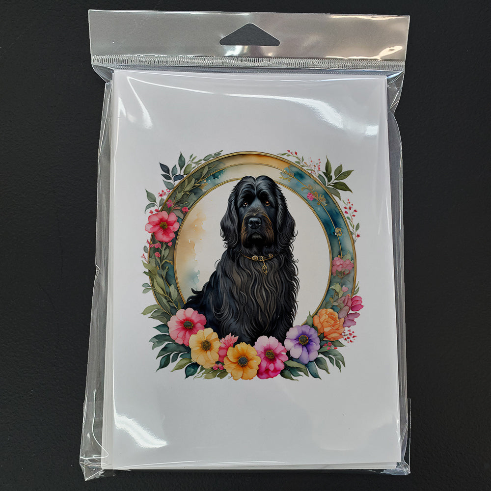 Briard and Flowers Greeting Cards Pack of 8