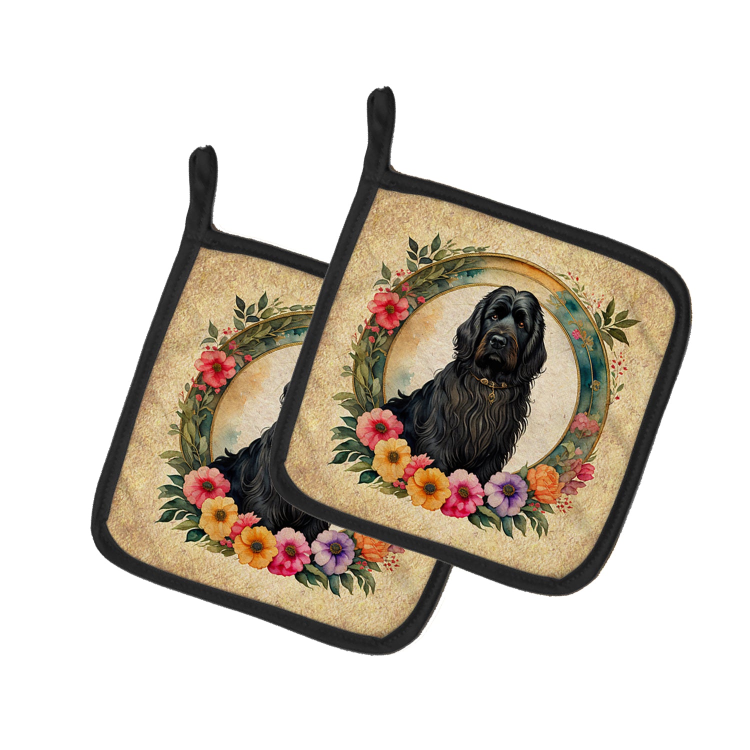 Buy this Briard and Flowers Pair of Pot Holders
