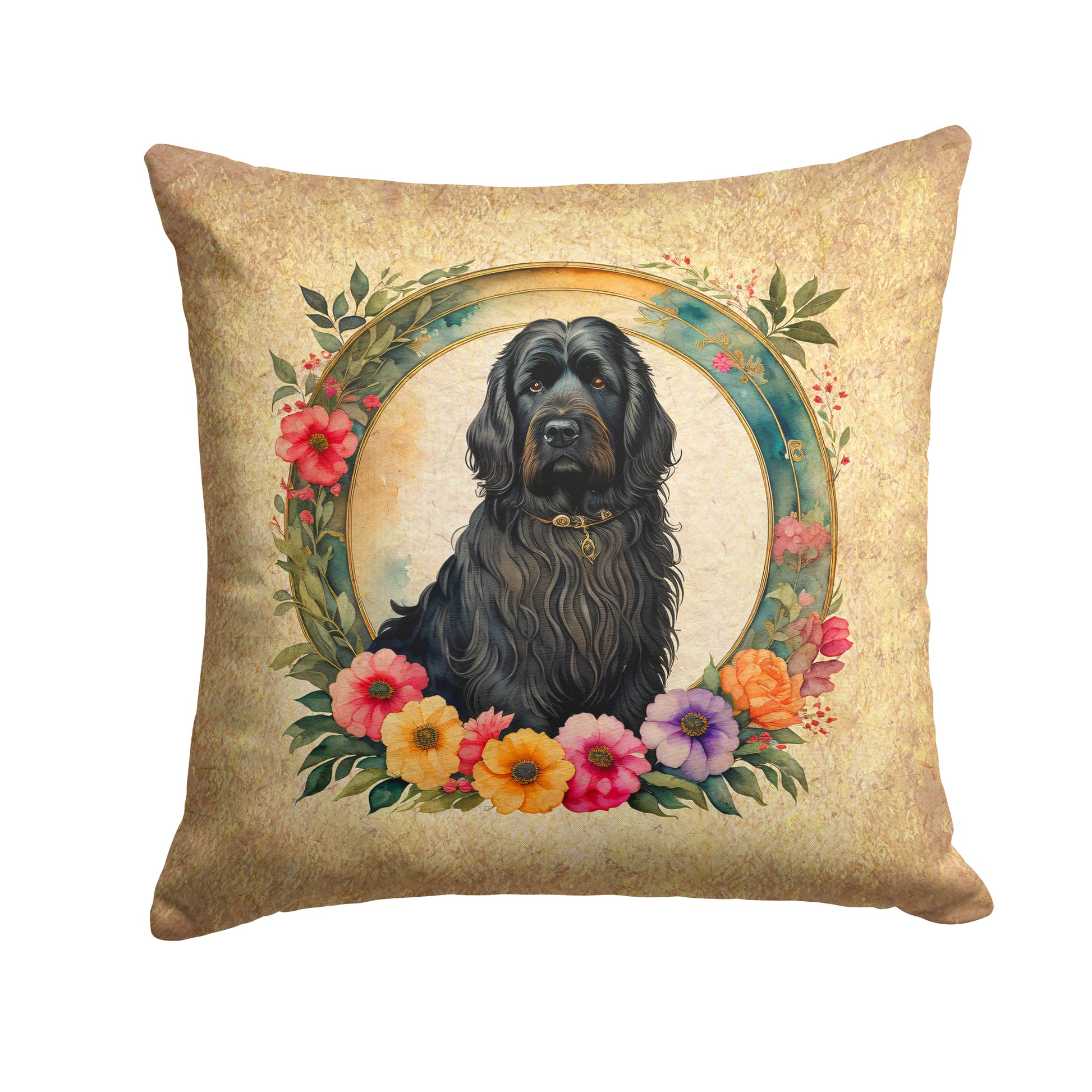 Buy this Briard and Flowers Throw Pillow