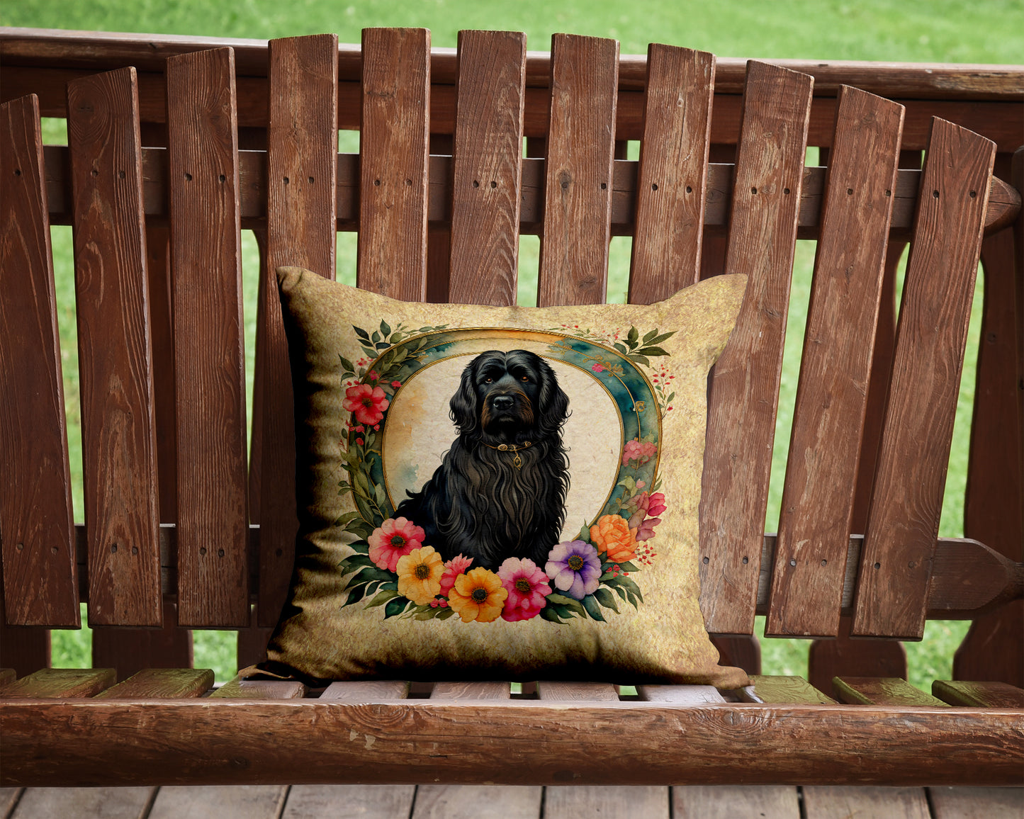 Briard and Flowers Throw Pillow