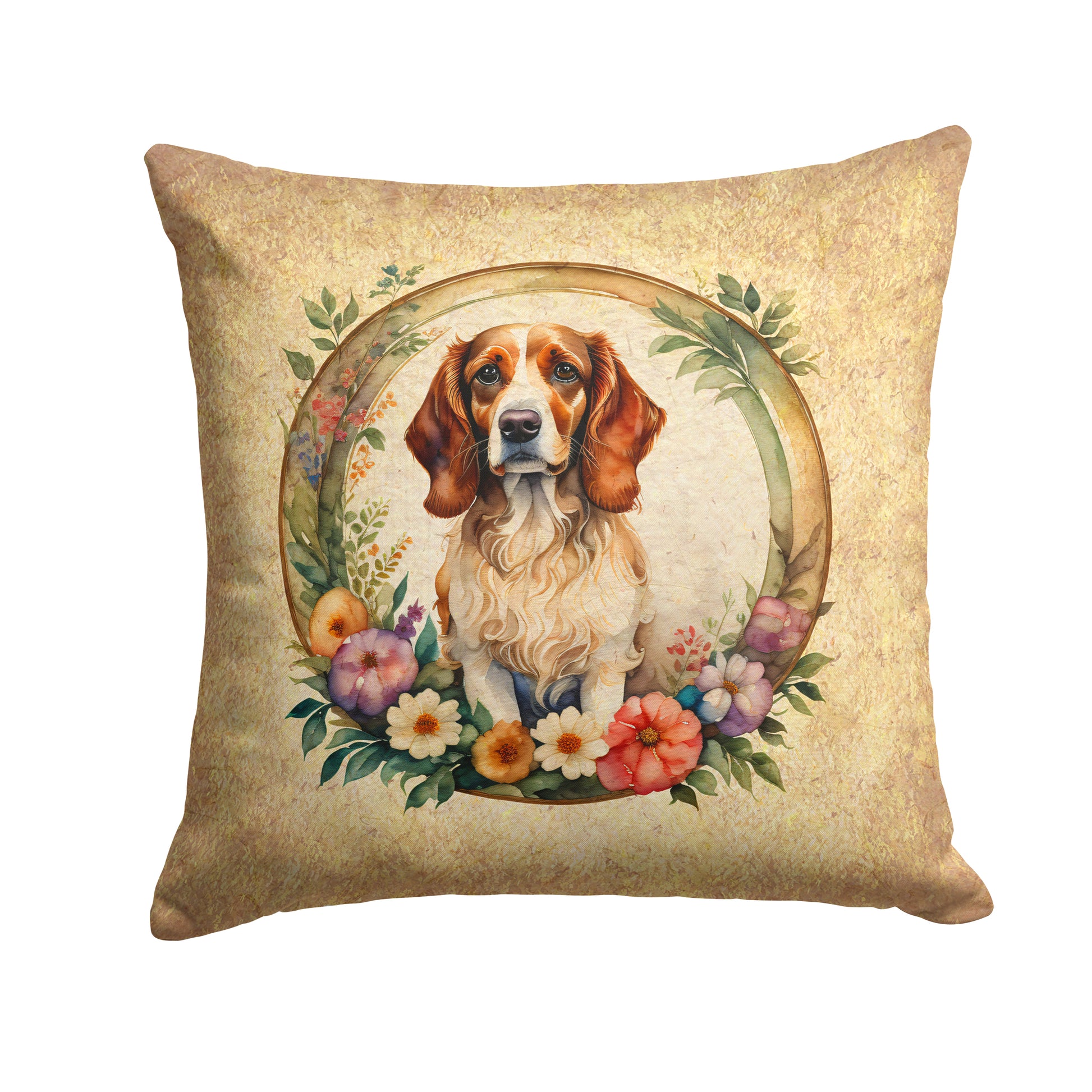 Buy this Brittany Spaniel and Flowers Throw Pillow