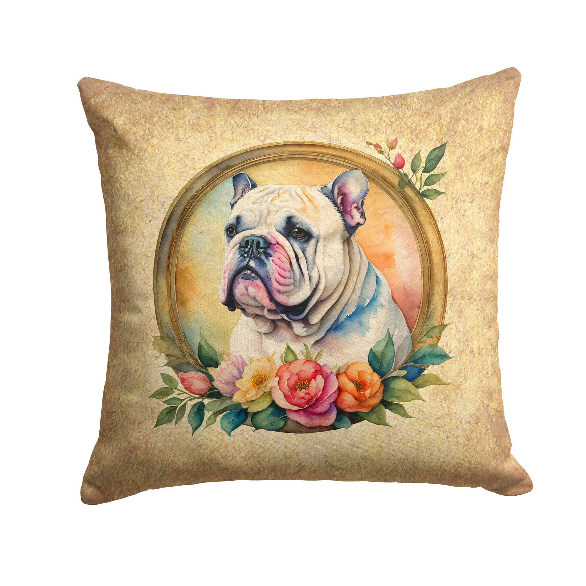 Buy this English Bulldog and Flowers Throw Pillow