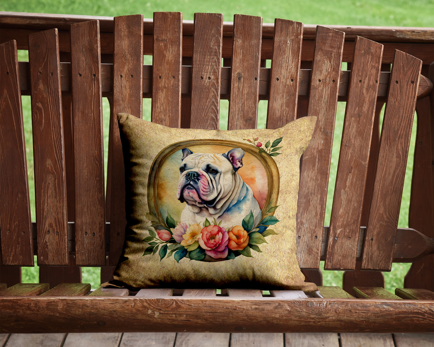 English Bulldog and Flowers Throw Pillow