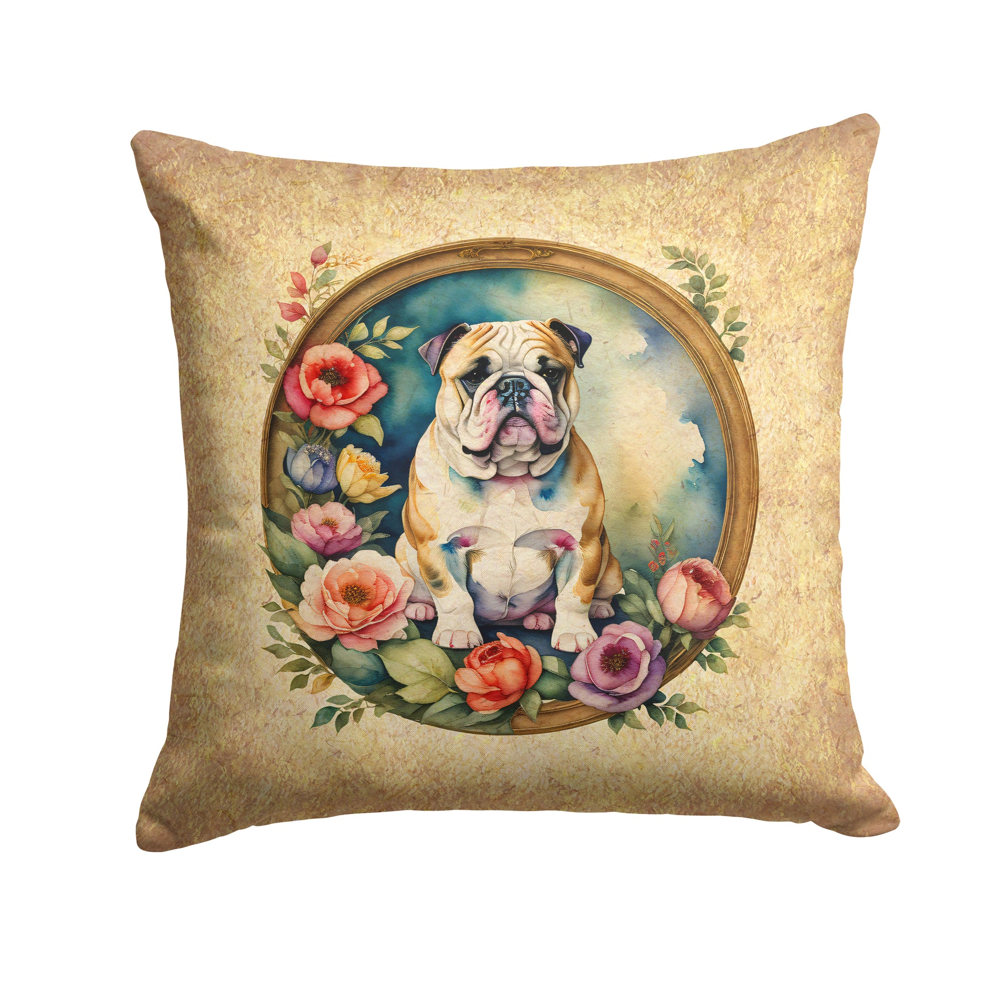 Buy this English Bulldog and Flowers Throw Pillow