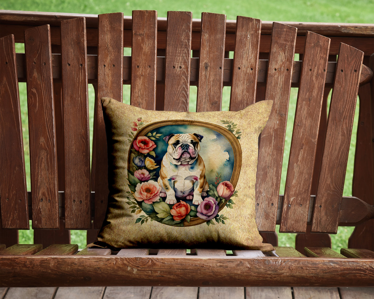 English Bulldog and Flowers Throw Pillow