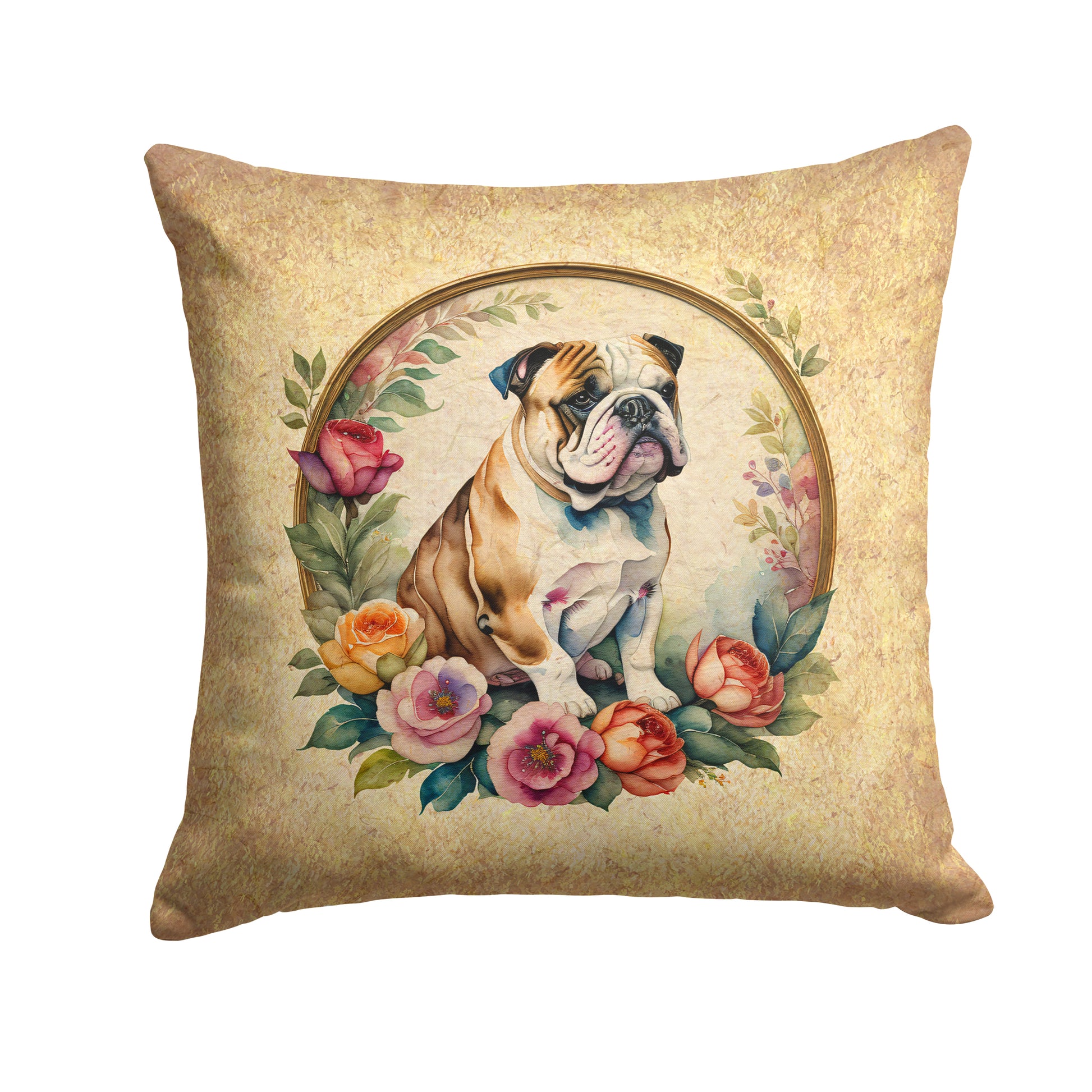 Buy this English Bulldog and Flowers Throw Pillow