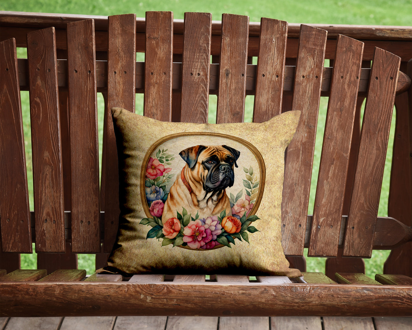 Bullmastiff and Flowers Throw Pillow