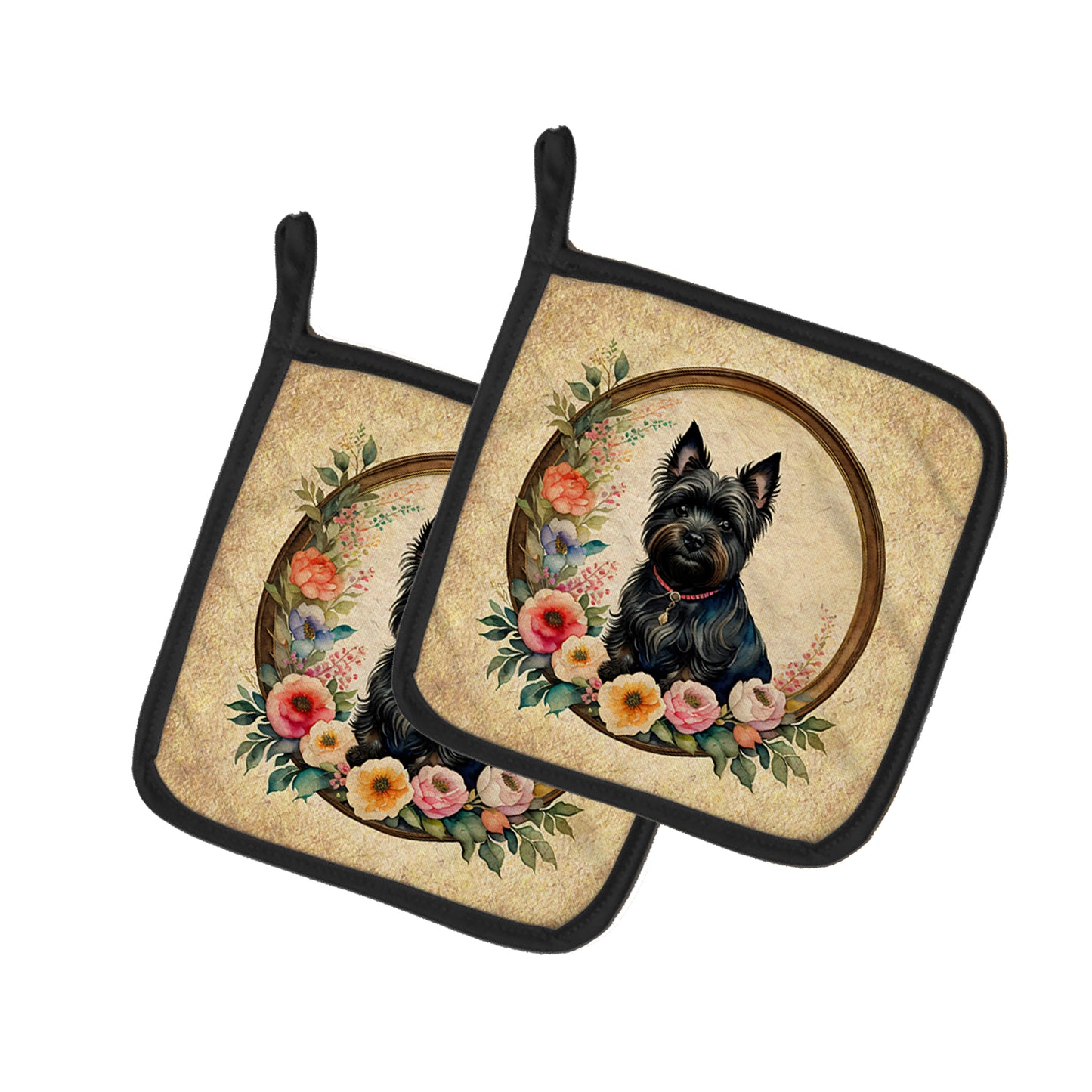 Buy this Cairn Terrier and Flowers Pair of Pot Holders