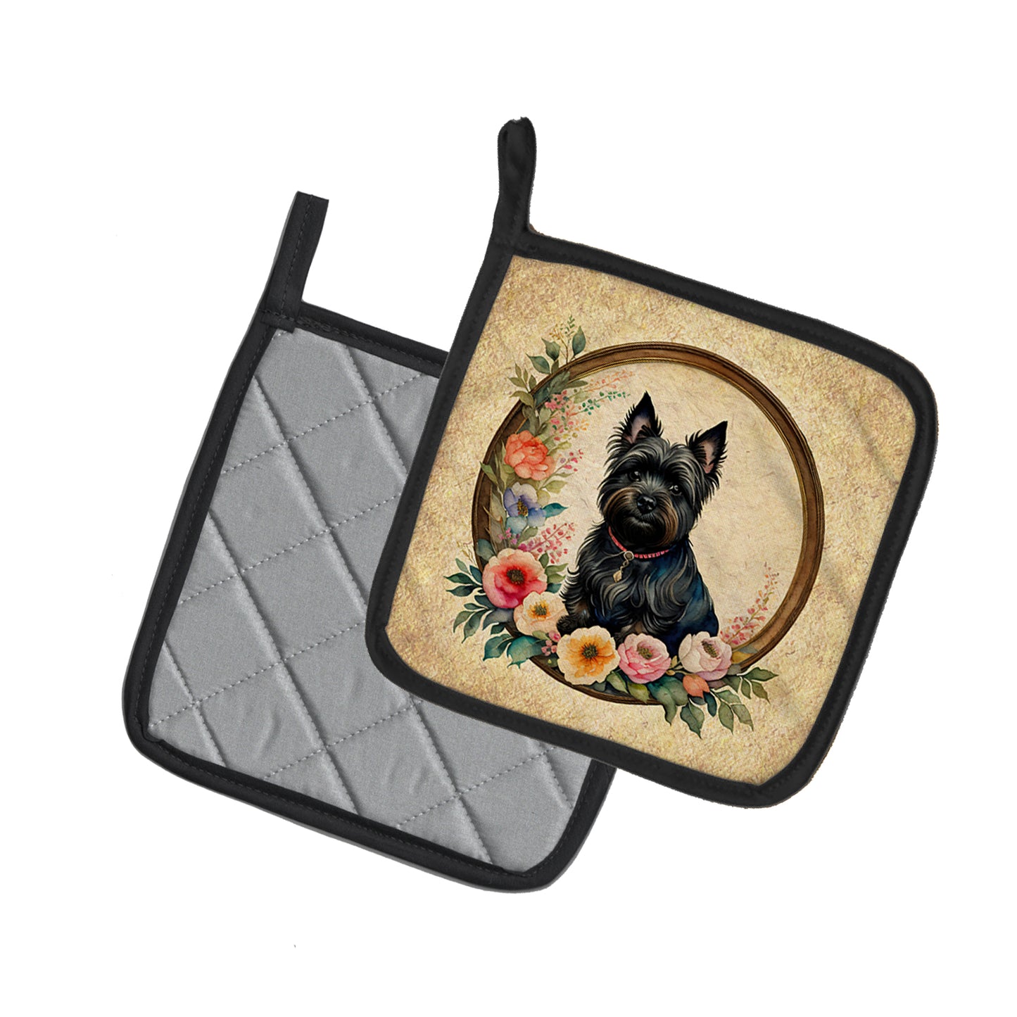 Cairn Terrier and Flowers Pair of Pot Holders