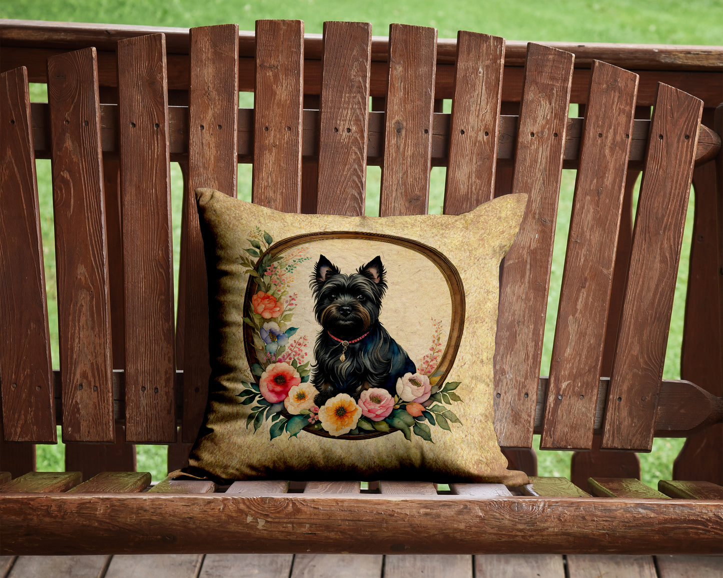 Cairn Terrier and Flowers Throw Pillow