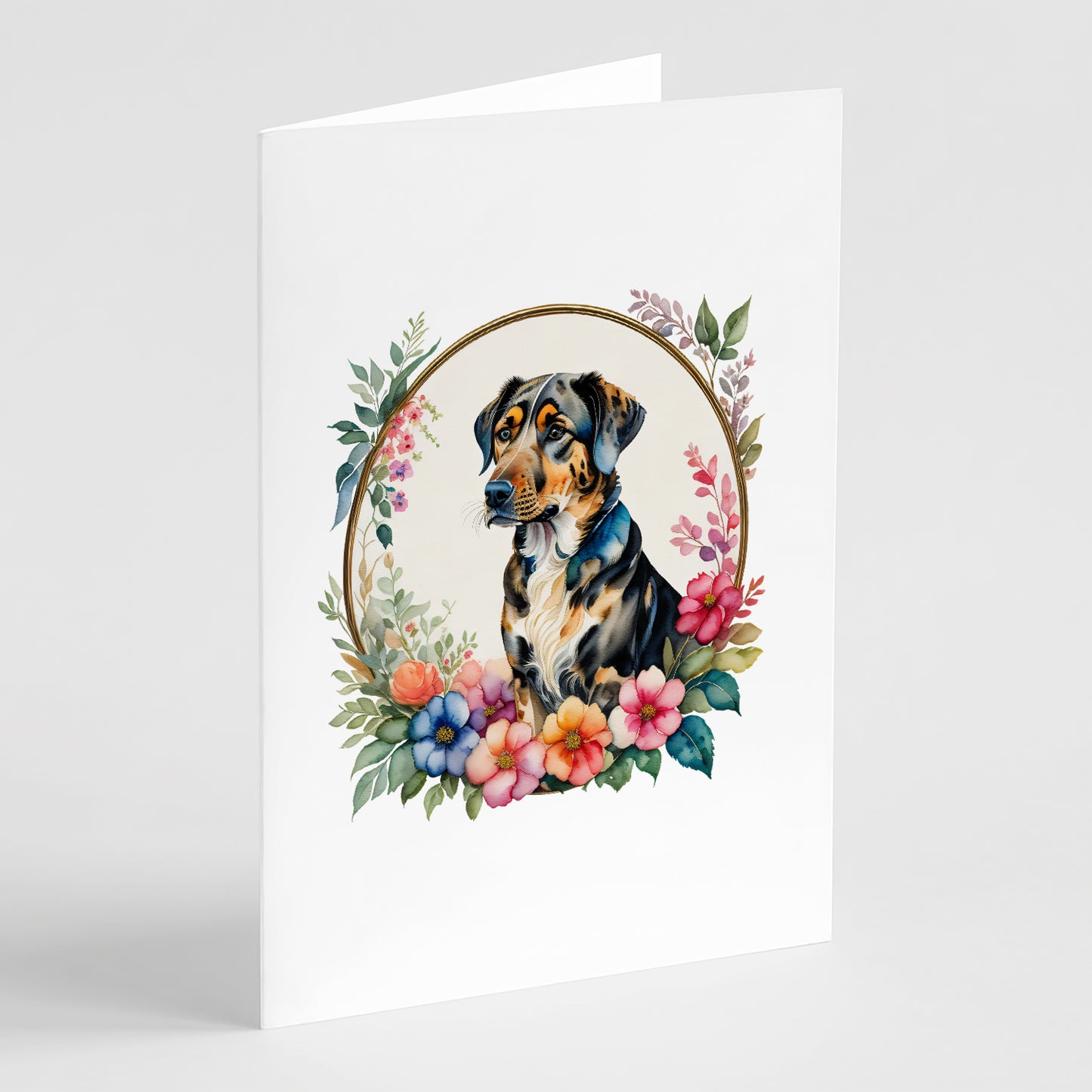 Buy this Catahoula Leopard Dog and Flowers Greeting Cards Pack of 8