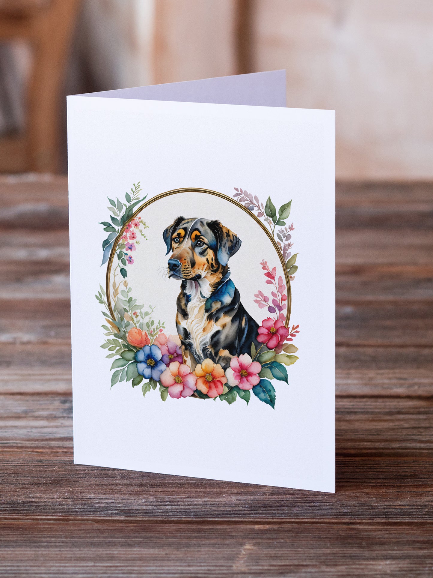 Catahoula Leopard Dog and Flowers Greeting Cards Pack of 8