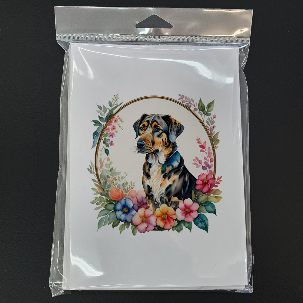 Catahoula Leopard Dog and Flowers Greeting Cards Pack of 8