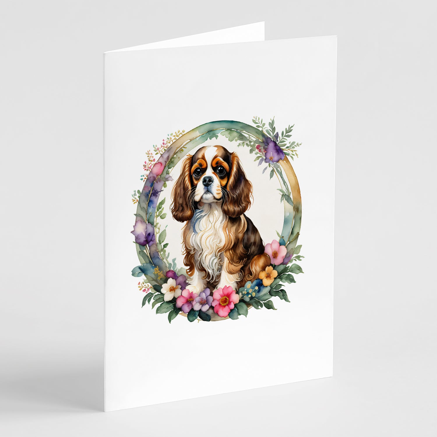 Buy this Cavalier Spaniel and Flowers Greeting Cards Pack of 8