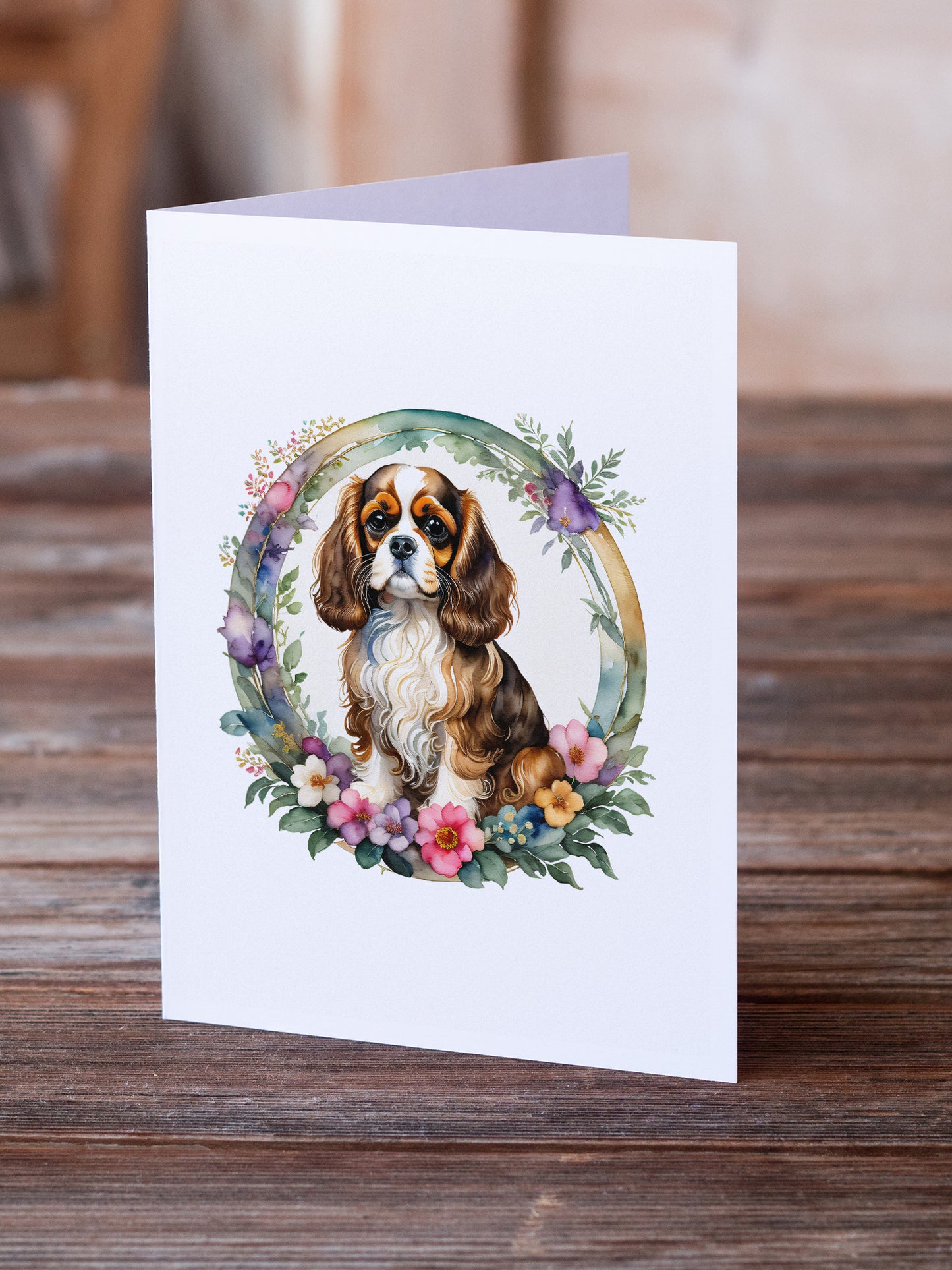 Cavalier Spaniel and Flowers Greeting Cards Pack of 8