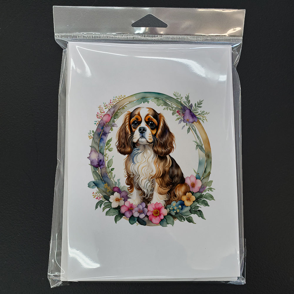 Cavalier Spaniel and Flowers Greeting Cards Pack of 8