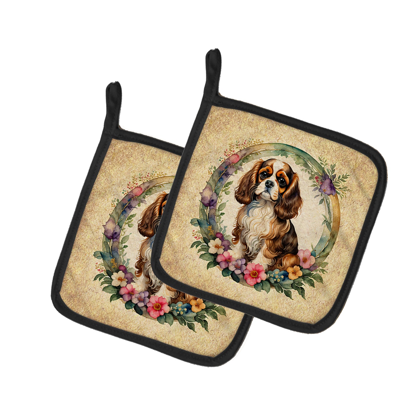 Buy this Cavalier Spaniel and Flowers Pair of Pot Holders