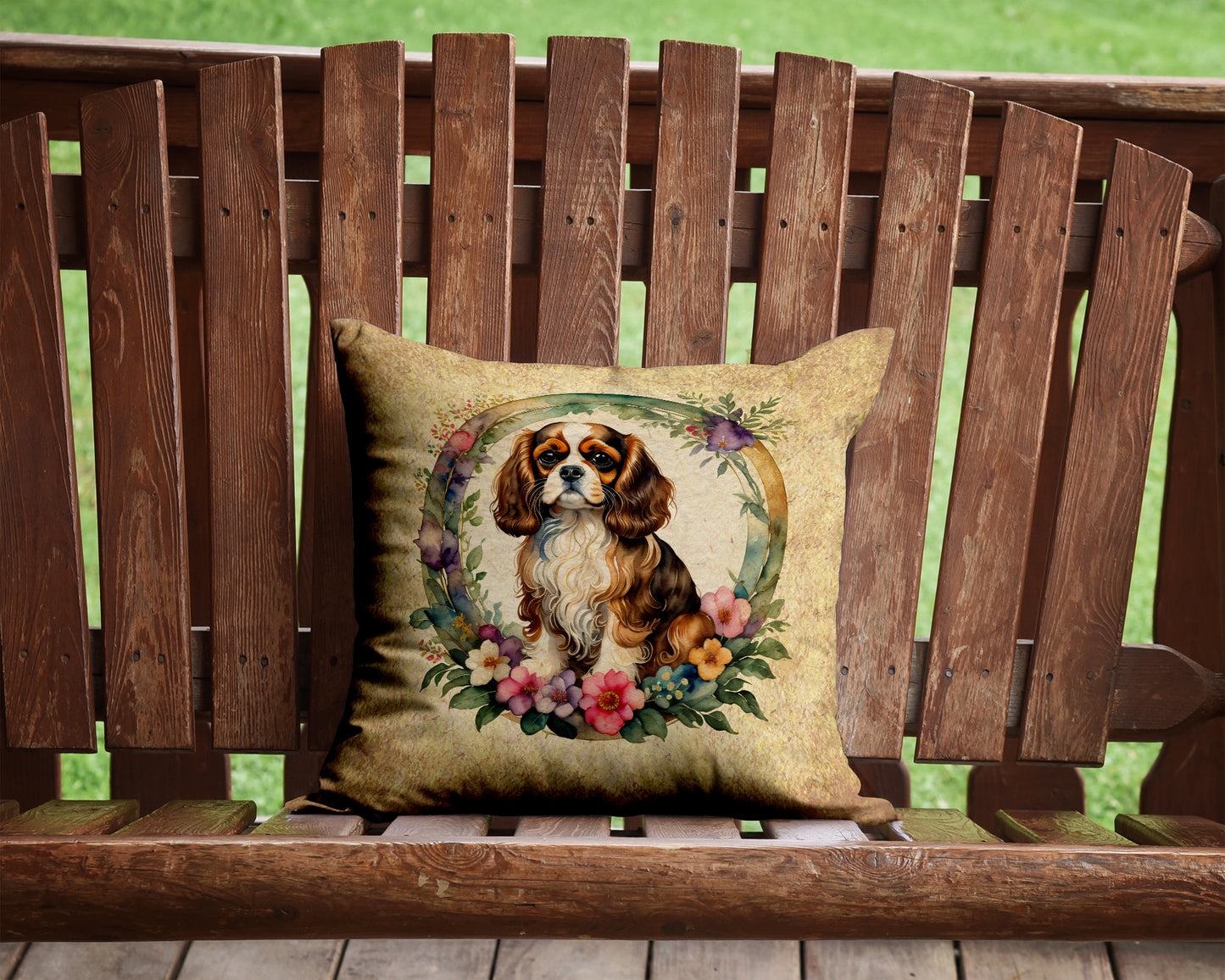 Cavalier Spaniel and Flowers Throw Pillow